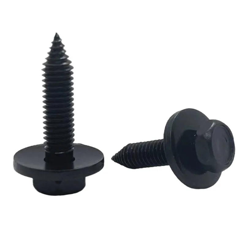 10/5pcs Car Black Metal Bumper Fender Guards Mudguard 6mm Self-tapping Screws with Spacer M6 External Hexagon Flat Head