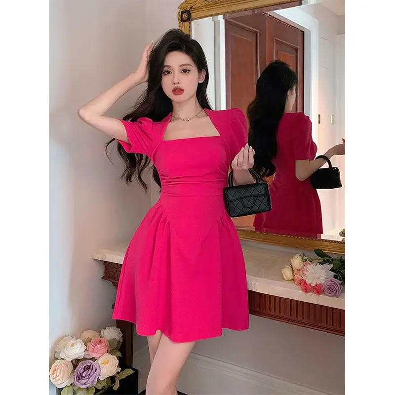 

2024 Summer New French Retro Dress Elegant Waist Waist Slimming Dress