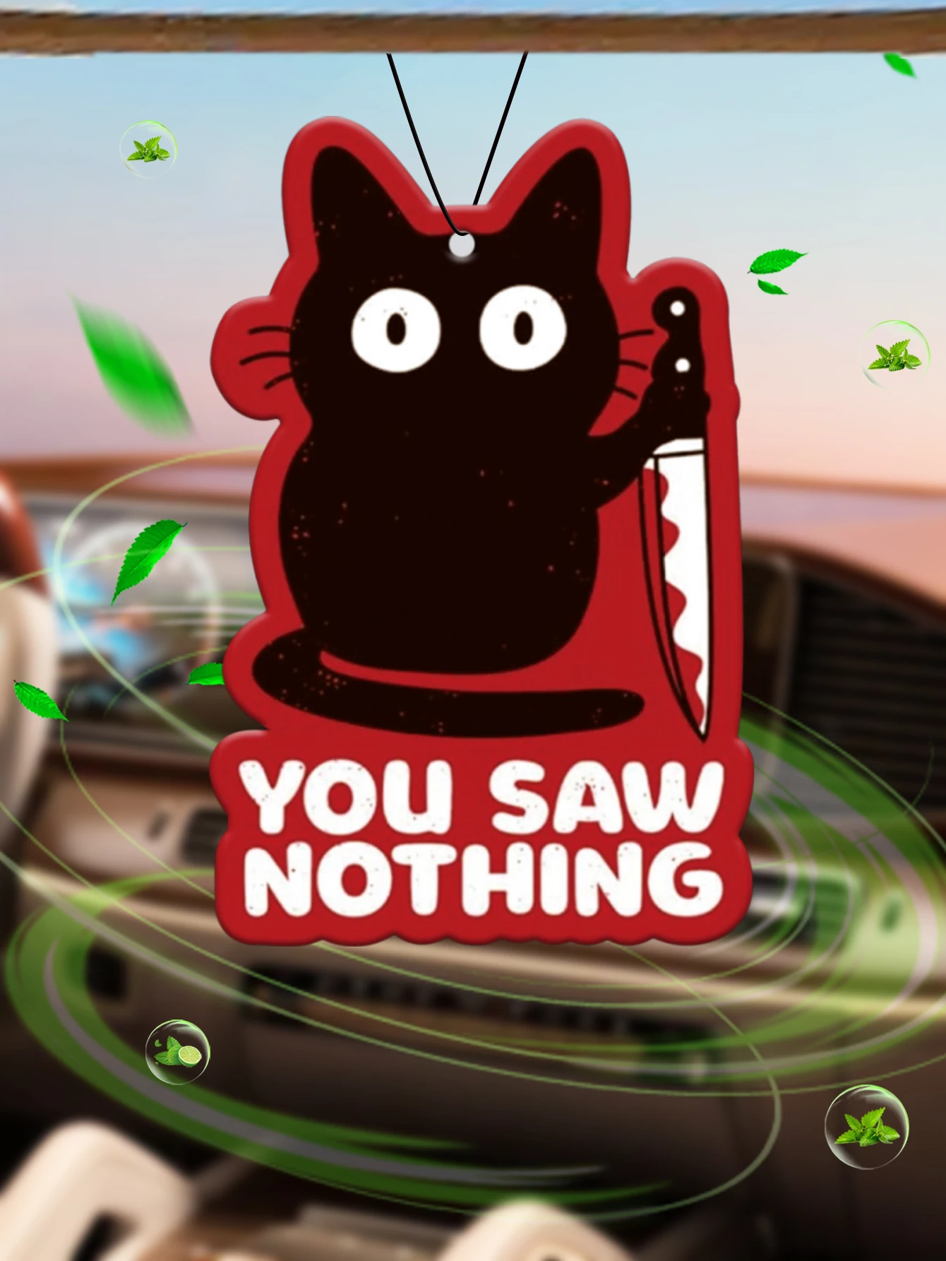 Interesting Cat: You See Nothing, I See Everything Bahamian Sea Breeze Scent (Romantic Flavor) Car Air Freshener |   Rearview Mirror Hanger & Dual-Purpose Air Vent Clip |   Natural Material Aromatherapy Tablets |   Long-Lasting Fragrance for 90 Days |   Alcohol-Free |   Not Afraid of Direct Exposure to the Sun |   Designed Specifically for Odor Removal in Cars, Closets, and Bathrooms. |   Cartoon Animation Graphics |   Unisex |   Luxury-Grade Fragrance |
