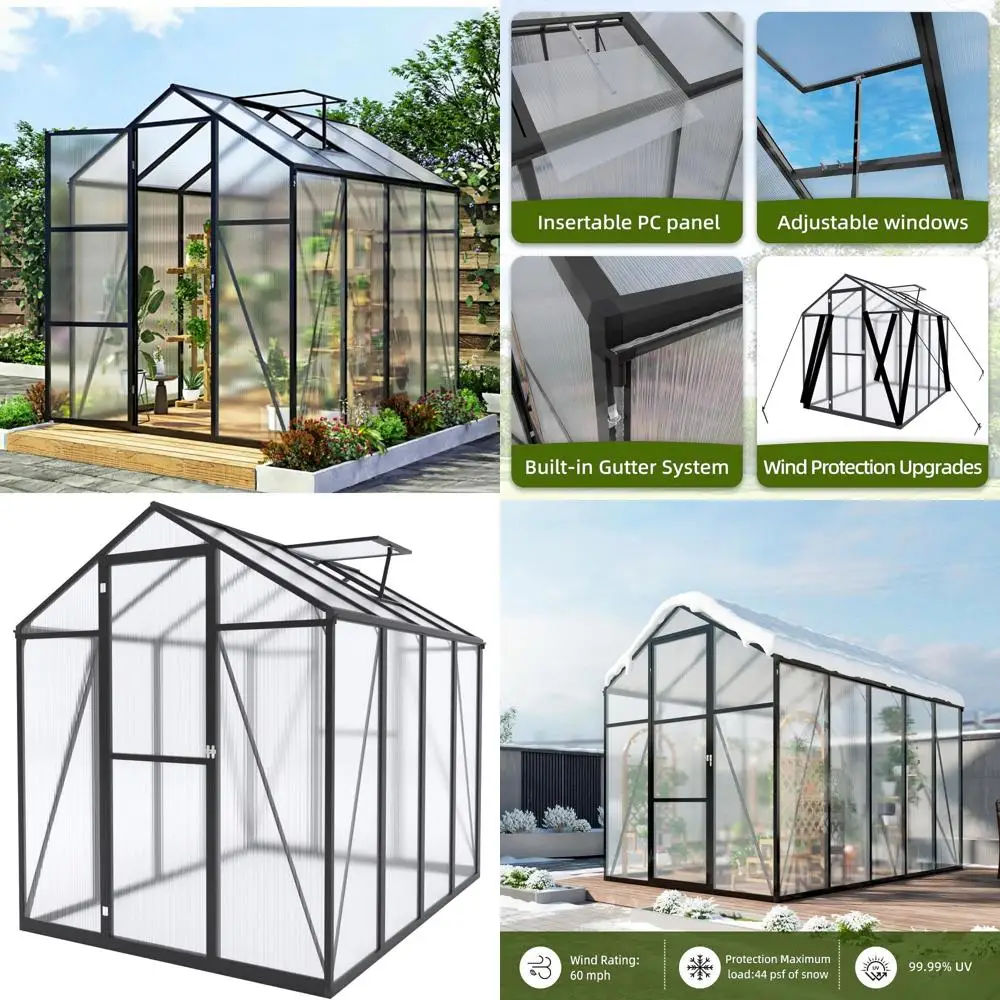 

Теплица 7.2T High 6x8.2T с усиленной ветроустойчивостью и крышной вентиляцией, проходная оранжерея для зимней защиты, черная