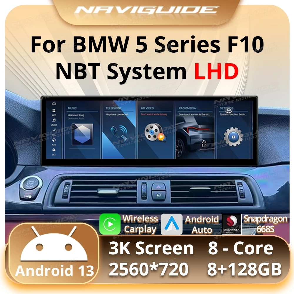 NAVIGUIDE 14.9 Inch 8G+128G Car GPS Navigation Android 13 For BMW 5 Series F10 F11 2010-2017 CIC NBT System Multimedia Player BT