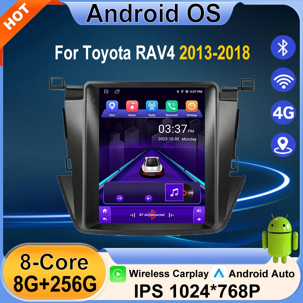 For Toyota RAV4 2013-2018 Android16 Auto Car Radio Wireless Carplay GPS Navigation Screen Stereo Video tools BT