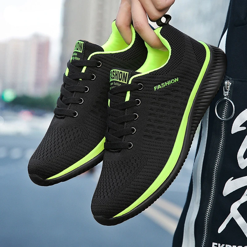 Zapatillas deportivas transpirables para hombre y mujer, zapatos informales de punto, para correr, caminar y gimnasio, color negro