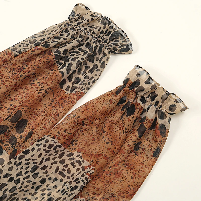 Fashion Chiffon Leopard Printed Scarf Shawls Uv Protection Summer Sleeves For Women Muslim Elegant Leisure Ladies Wraps 150*48cm