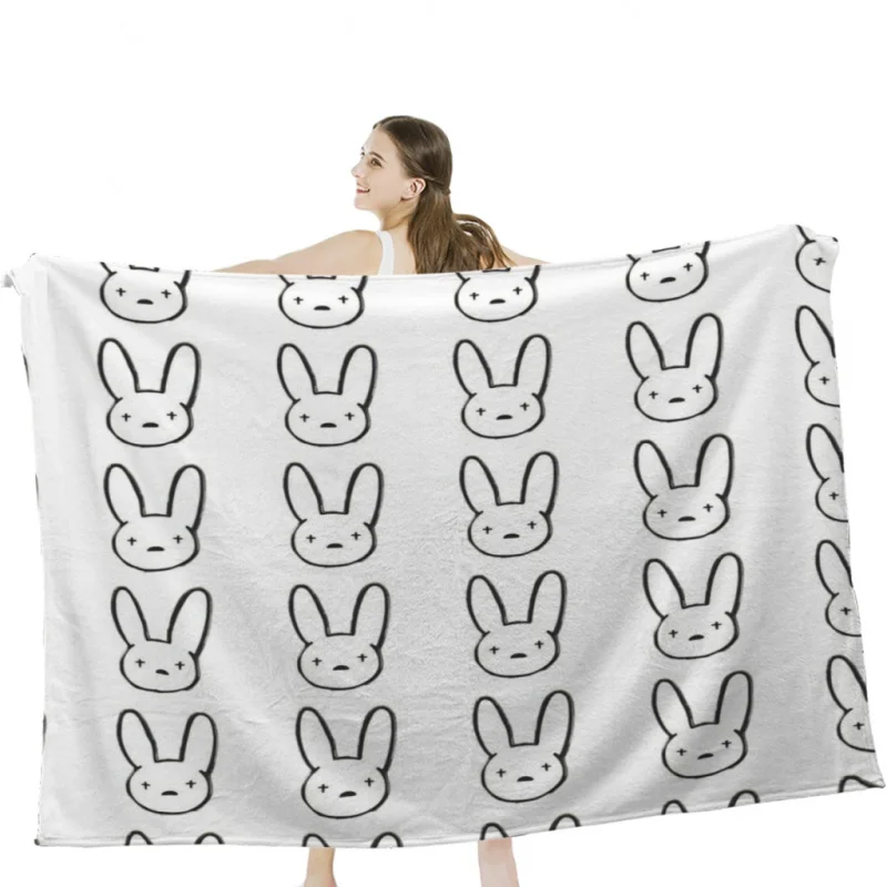 Bad Bunny Throw Blankets Soft Velvet Blanket Travel Bedding Blanket