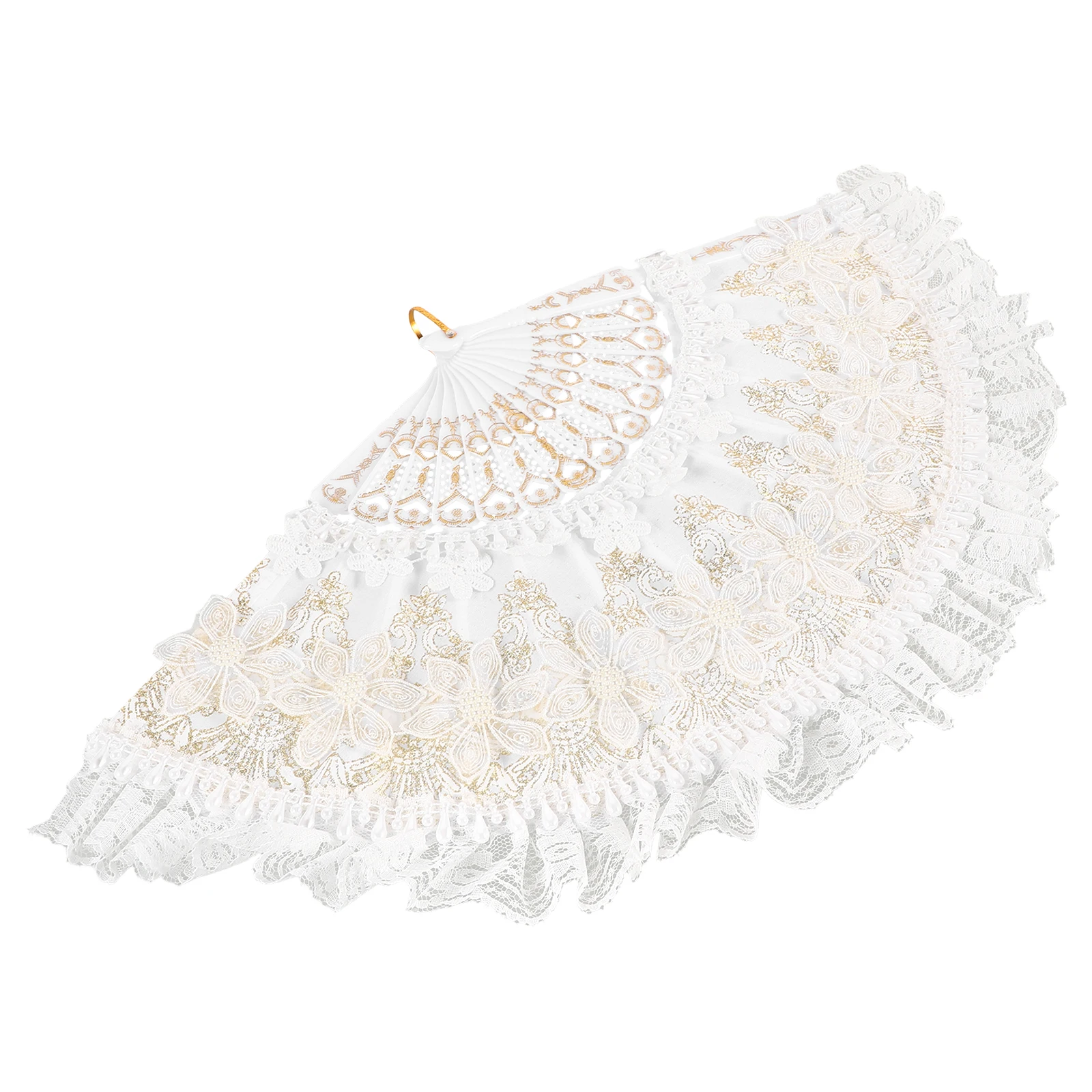 

Lace Hand Handheld Folding Fan Fans Women Handheld Foldable White Flower Edge Photography Dance Props Retro Style