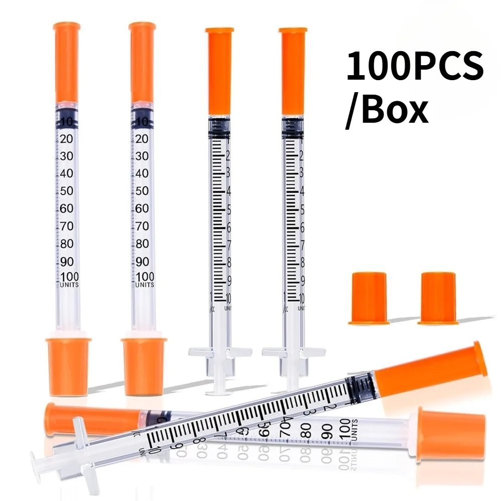 Multi-specification100PCS/PACK 0.3ml 0.5ml 1ml Disposable Individually Wrapped Insulin Syringe for Animals,Lab