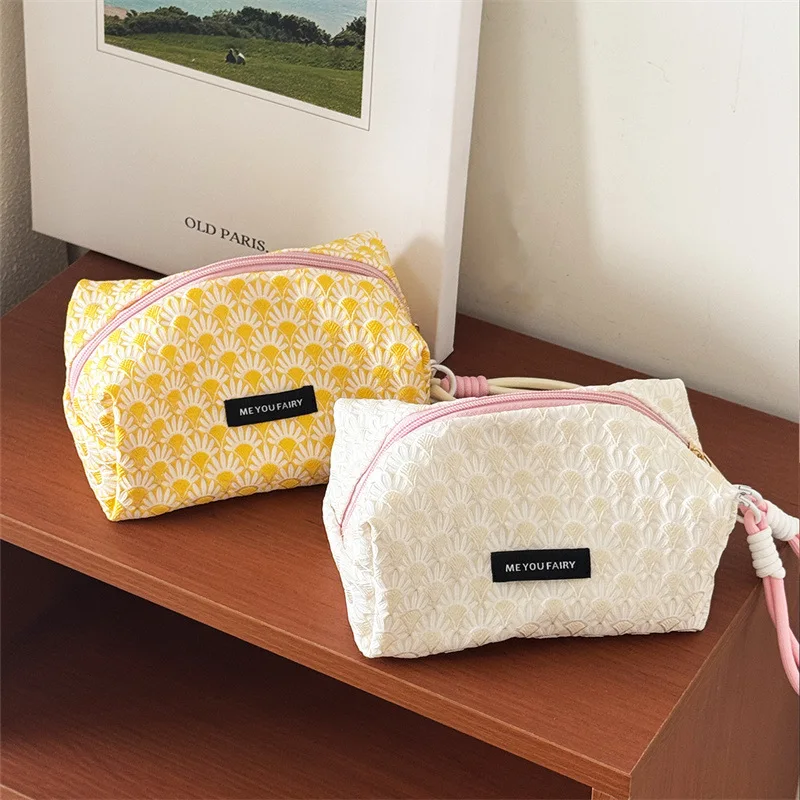 Sunflower Print Makeup Bag Multifunctional Pencil Case Portable Travel Cosmetic Storage for Students