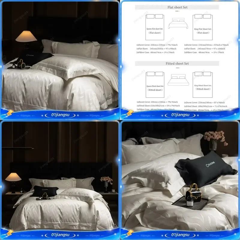 Luxury Egyptian Cotton Bedding Set High Precision Jacquard Duvet Cover Fitted Sheet Pillowcases Double Queen King Size Soft