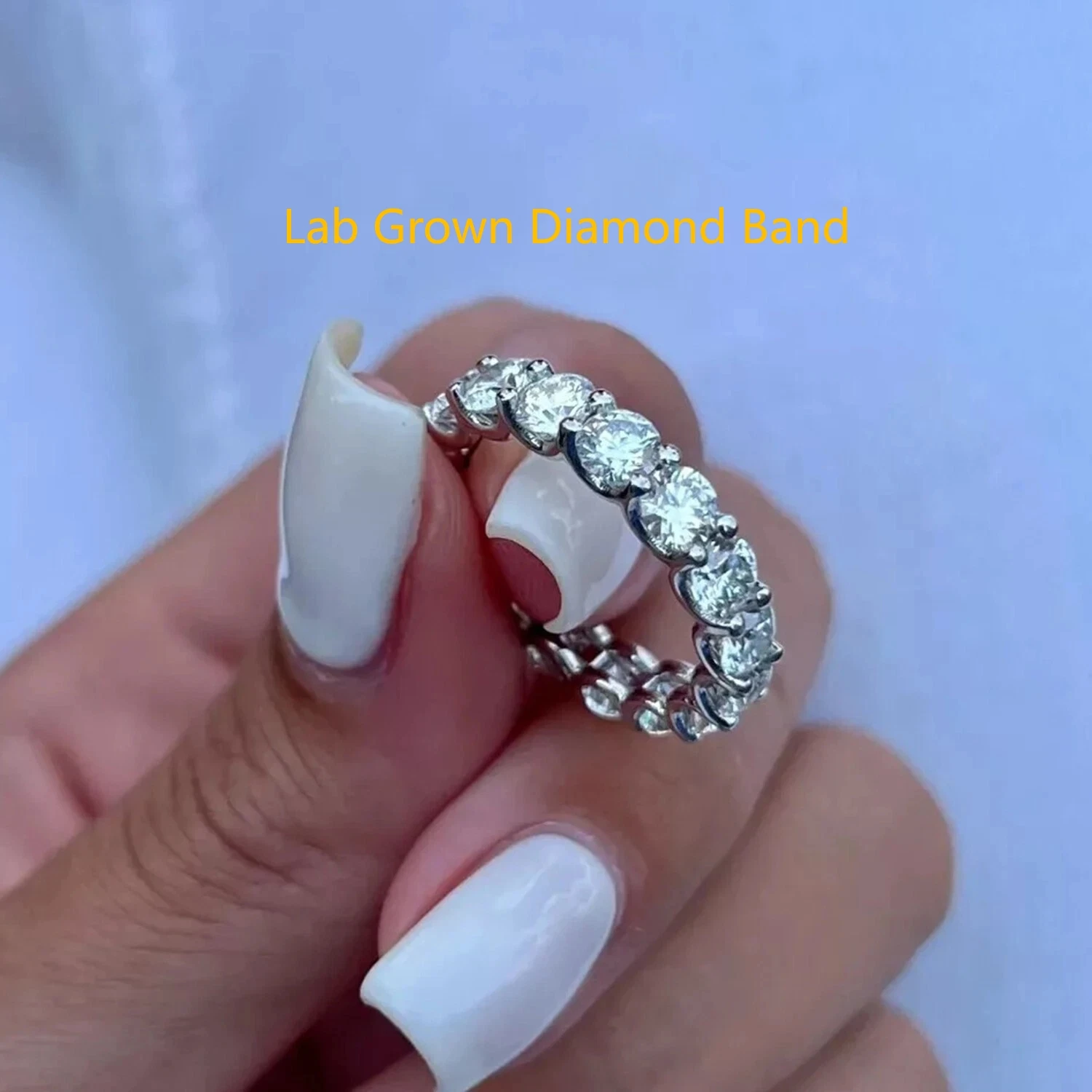

Women's Round Cut 3MM Each Stone HPHT Lab Grown Diamond DEF VS-VVS Full Eternity Band 14k White Gold For Lady