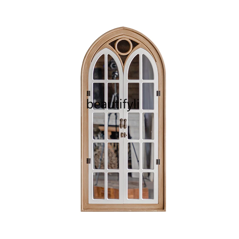 

French mirror wall hanging entrance wall retro restaurant fake window decorative mirror wall hanging creativity