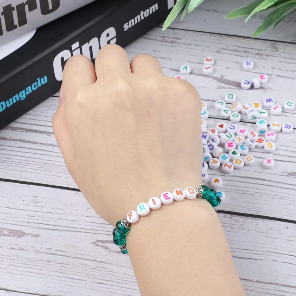 100PCS White Bead Acrylic Letter Beads Colorful Letter 4X7mm Size Round Letter Beads Round DIY Letter Beads Bracelet Making