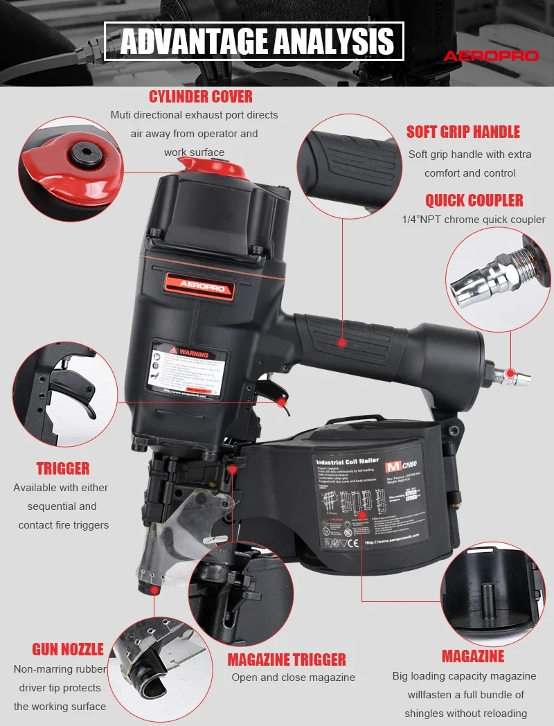 Bobina pneumática Nailer Gun para Montar Pallet Esgrima De Madeira, Ferramenta De Ar Industrial, De Alta Qualidade, MCN80