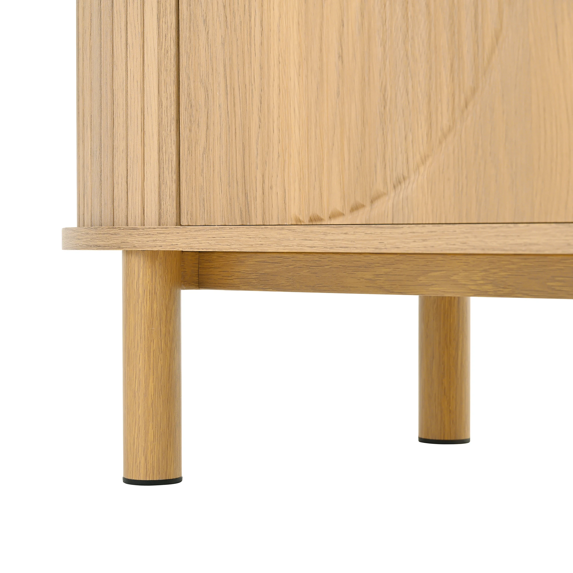 PINGGO Moderner TV-Schrank mit Rattanschublade, offenen Regalen, runder Tischplatte, Metallbeinen, Holzoptik, 175x36x41 cm – Detail 21