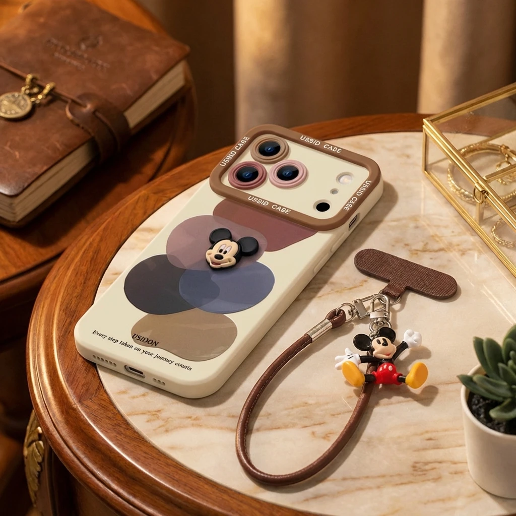 

Новый силиконовый чехол для телефона Brown Mickey Mouse 17 Pro Max с ремешком, простой защитный чехол для 17 Air/16