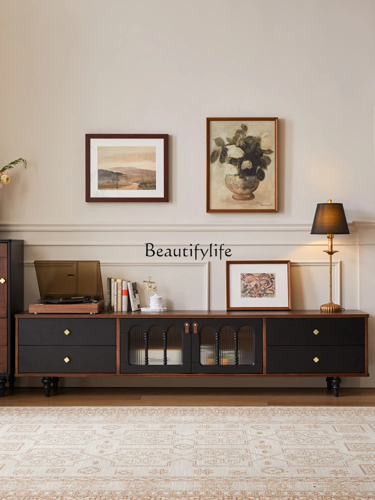 

Medieval solid wood TV cabinet Small apartment living room Home storage locker