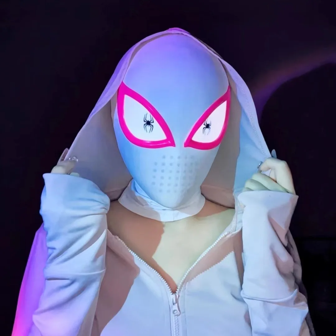 Spiderman Mask Eyes With Light Spiderman Gwen Mask Spider Gwen Stacy Cosplay Costume Mask Spandex Fabric Material