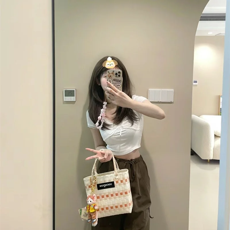 

Восстанавливаемая сумка ручной работы, женская сумка, модная рыночная корзина, ручная сумка, детская сумка, повседневный шикарный коврик из ПВХ...