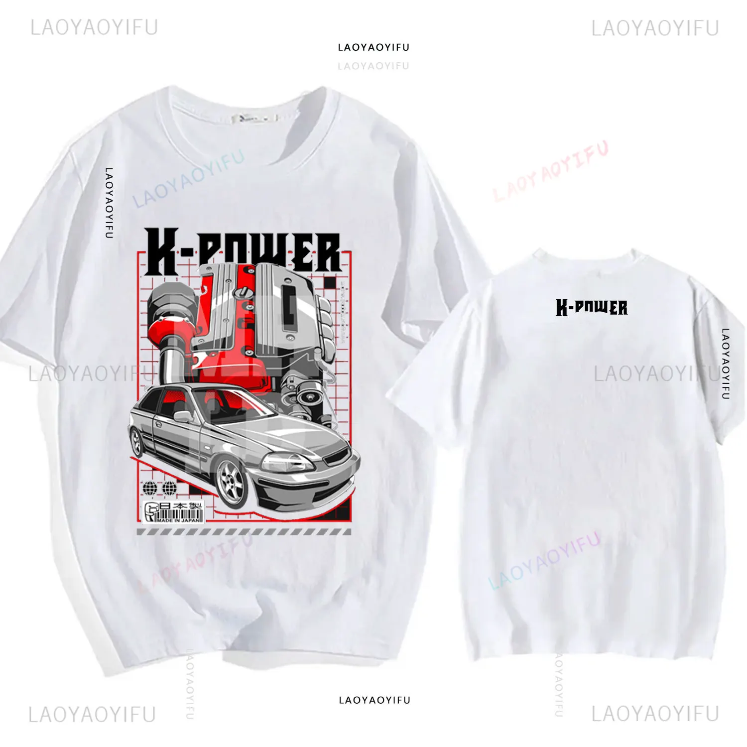 Hot Sale JDM 100%Cotton Classic Japanese Car Fans Civic EK Man‘s T-SHIRT Civic Type R Ek9 Revving Over Car K-Series Engine Tops