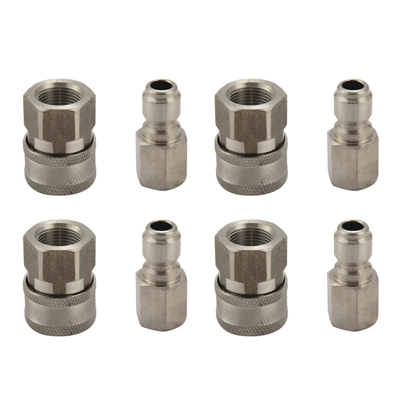 

4X Stainless Steel Pressure Washer Adapter Set G3/8 Inch Female Quick Connect Plug And Socket