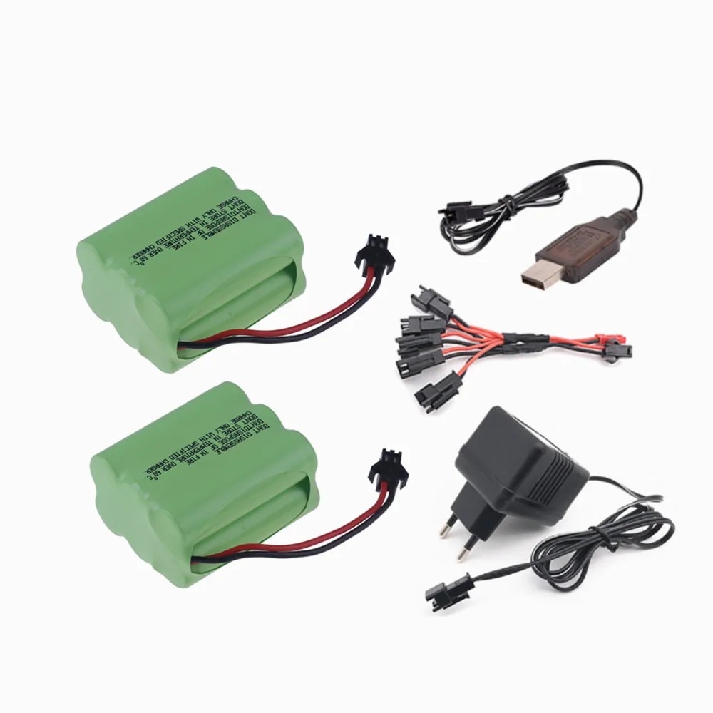 แบตเตอรี่ NiMH 7.2V 4500mAh พร้อมปลั๊กและที่ชาร์จ SM สำหรับของเล่น RC รถยนต์รถถังหุ่นยนต์ปืนเรือ7.2V แพ็คแบตเตอรี่แบบชาร์จไฟได้