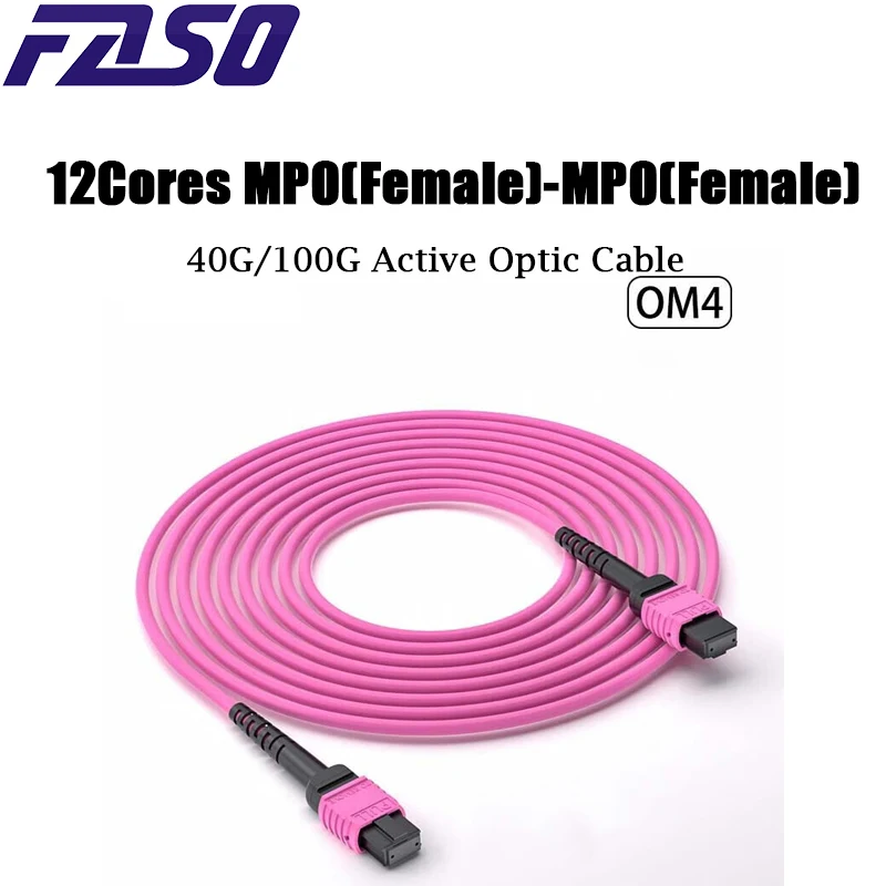 40G/100G MPO(Female) to MPO(Female) OM4 12-cores Multimode Fiber Jumper Patch Cord  for QSFP+Transceivers Application