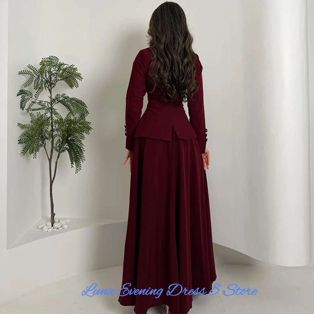 Exquisite V-Neck Jersey Evening Dress Elegant Long Sleeves Customized Party Dresses Delicate Buttons Special Occasion Gowns