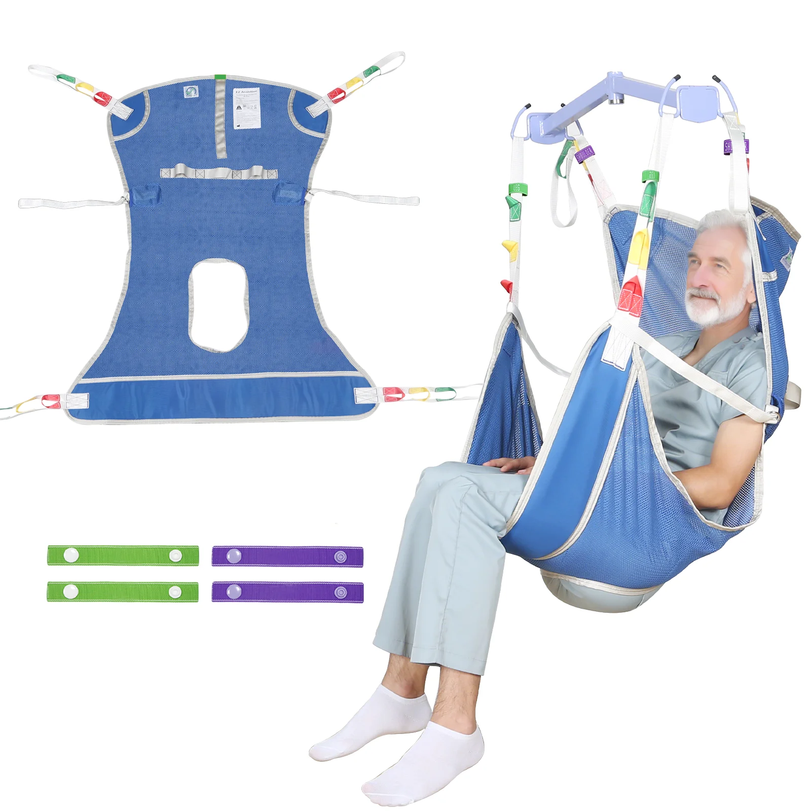 Sangle de levage Hoyer Ehucon avec ouverture pour toilette – Équipement de transfert médical pour personnes âgées, obèses et handicapées, charge de travail sécurisée de 500 lb, maille respirante, lavable, aide aux toilettes, sangles de jambe rembourrées, réduit la fatigue du soignant – Idéal pour la maison et les soins infirmiers