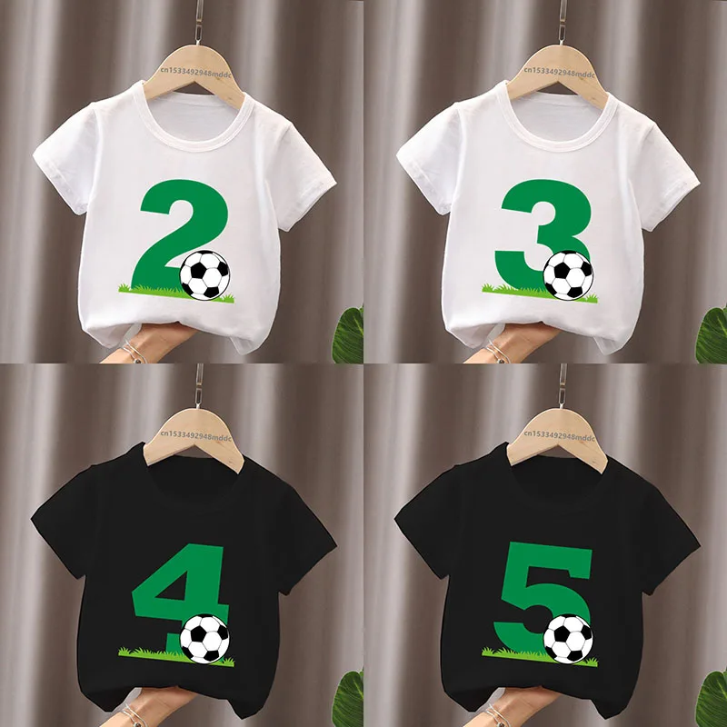 

Happy Birthday Football Print Number Bow Cute Kids T shirt 1 2 3 4 5 6 7 8 9 Years Soccer Baby Boys Funny T-Shirts Girls Clothes