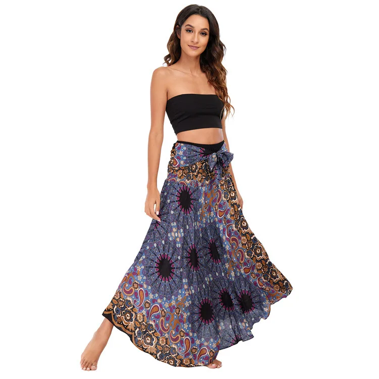 Maxi Boho Lange Röcke für Damen Bohemian Rock mit Blumenmuster Gypsy Boho Hippie Yoga Urlaub Strand – Detail 8