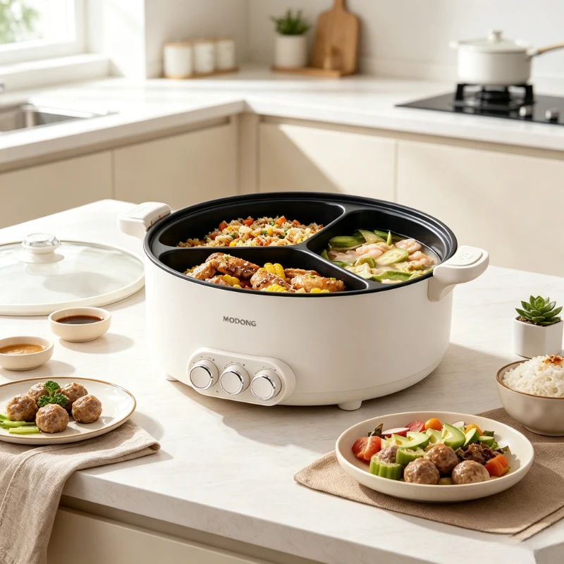 8L 3 Compartment Electric Hot Pot Triple Temperature Control Nonstick Micro Pressure Home Family Dining Cooker Pot 전기 훠궈 냄비