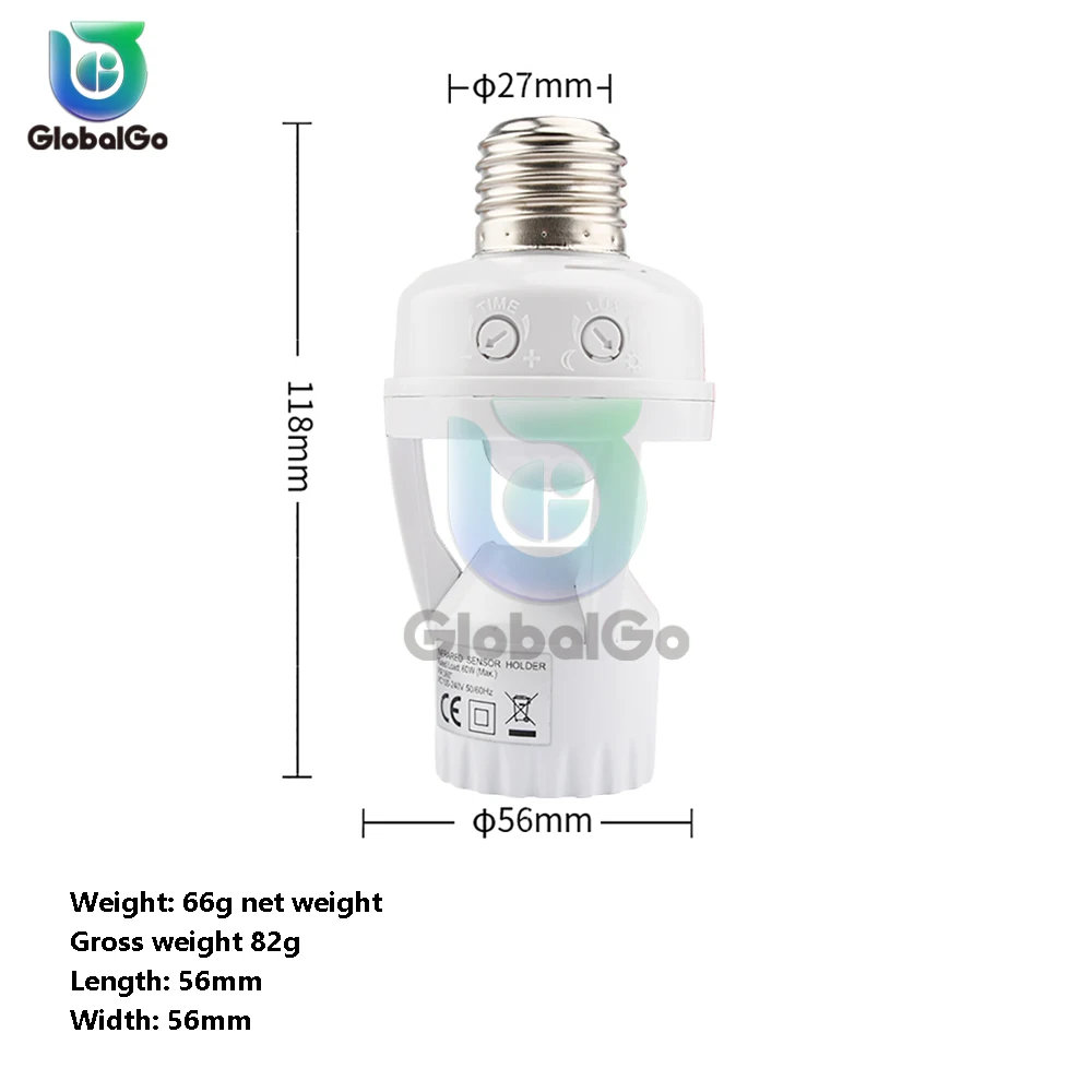AC100-240V E27 Socket Converter with PIR Motion Sensor LED Night Lamp Socket Base for Garage Basement Porch Storage Room