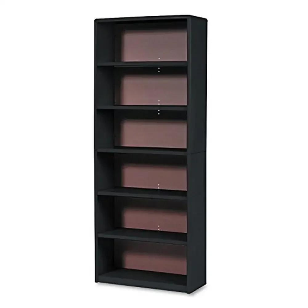 Office Steel Bookcase 6 Tiered Shelf Organizer Durable Black Storage Unit 31.75