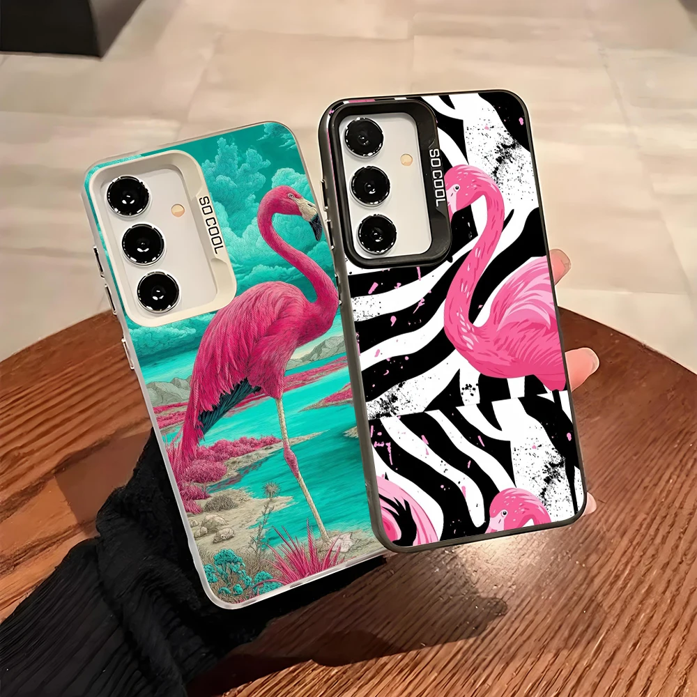 Phone Case for Samsung Galaxy A13 A14 A23 A02S A03 A05 A05S A52 A54 5G Shockproof Grey Silvery Phone Cover Flamingo Present Bags