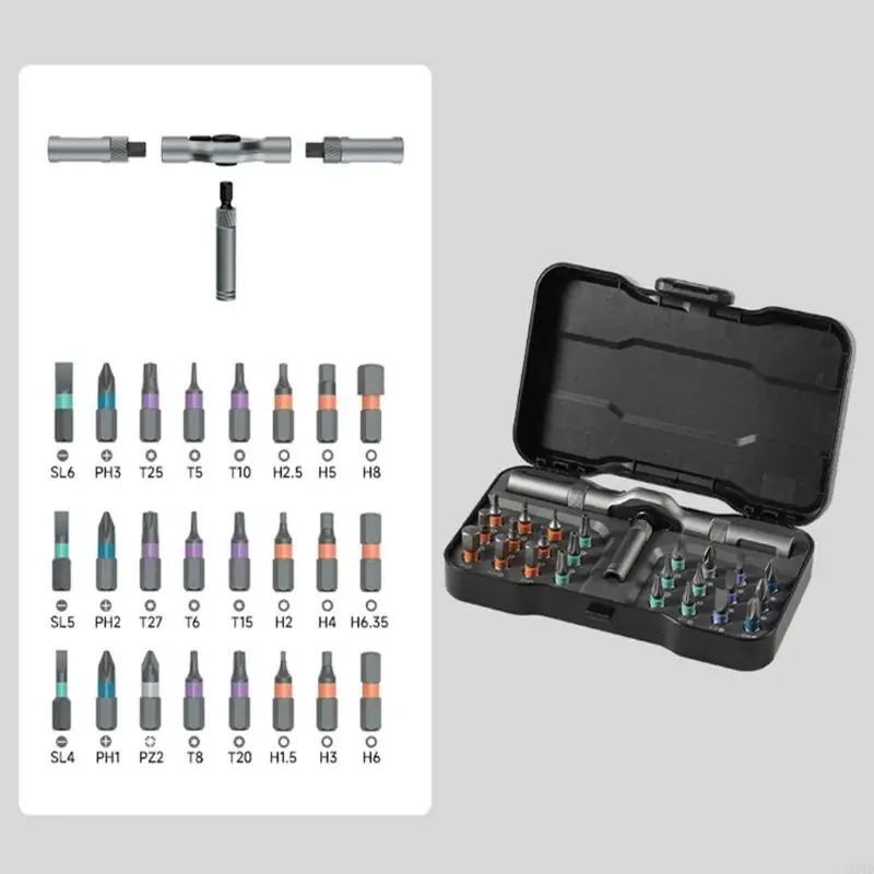 Ratchet Screwdriver Set 24 in 1 Precise Screwdriver Bit Screwdriver Set Ratchet Screwdriver with Detachable Handle M4YD