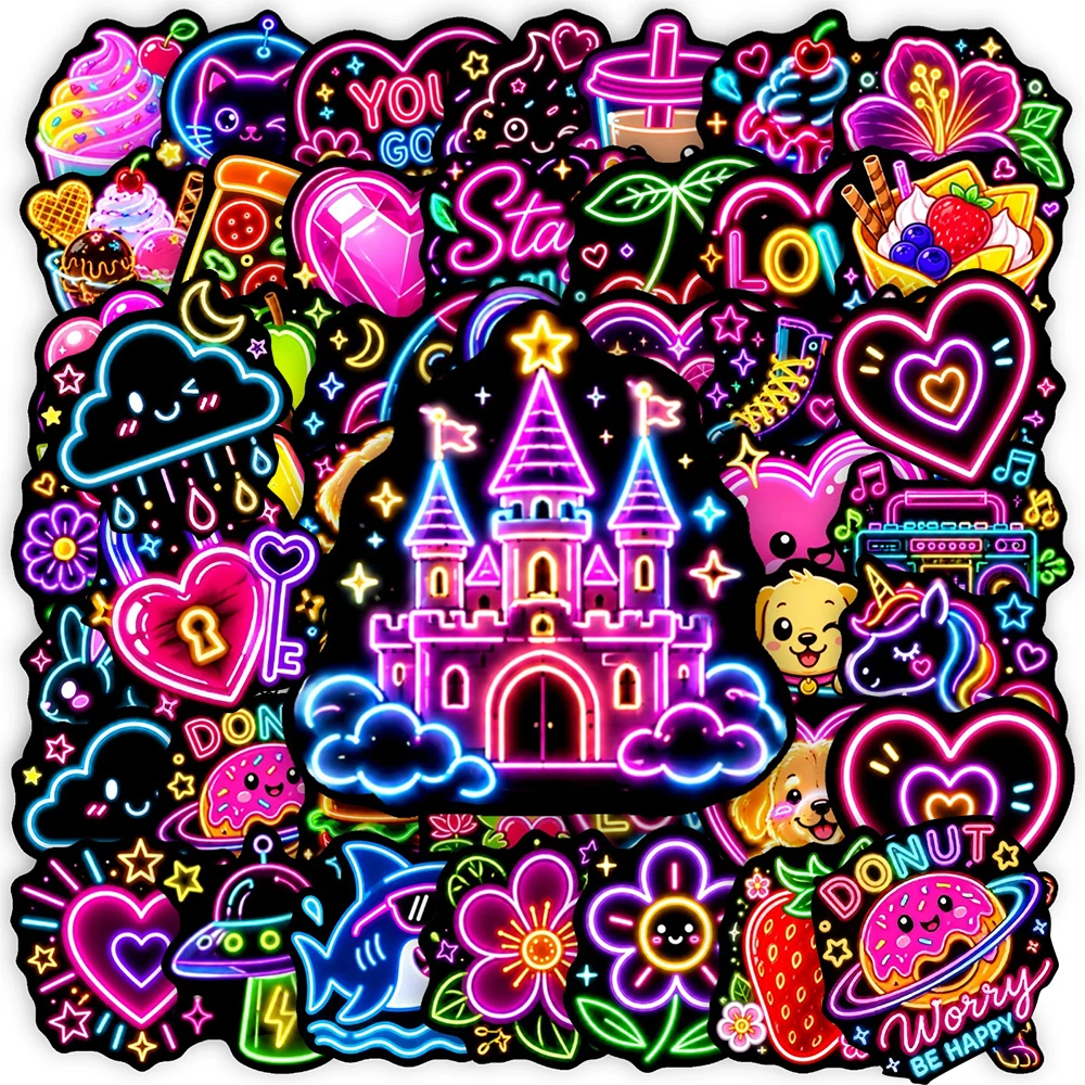 10/30/50pcs Cute Mixed Neon Style Aesthetic Cartoon Stickers Kawaii Graffiti Skateboard Car Waterproof Decoration Sticker Packs