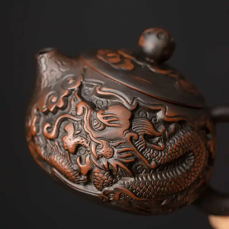 Jianshui Purple Pottery Dragon Carving Teapot Hand Painted Antique Relief Teapot Household Teapot Kungfu Tea Set Kettle