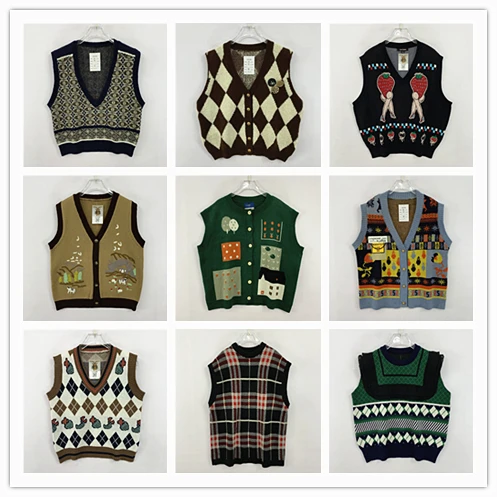 Vintage oversized gebreide trui vest kleur Blo patroon wolmix open vest Sweet Sle lente herfst winterkleding