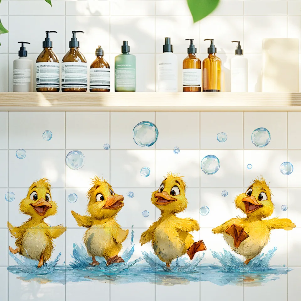 Cute Yellow Duck Bathroom Wall Stickers | PVC Tile Decoration, Fun and Easy-to-Apply Wall Decals for Home Decor, Modern Style.