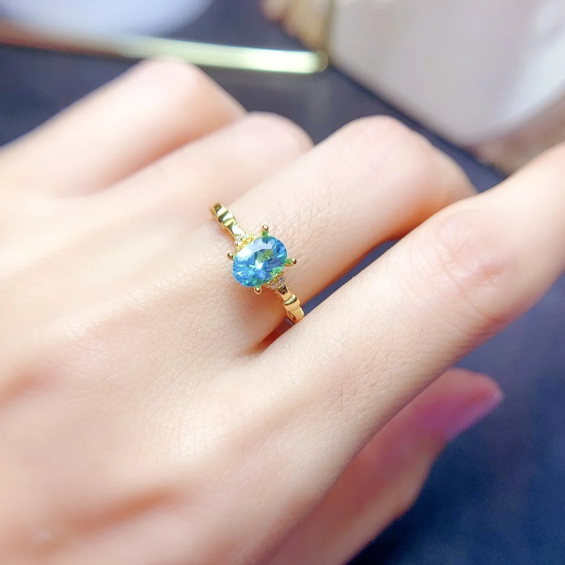 925 Silver Seiko apatite Ring 5x7mm blue sapphire ring is an exquisite birthday party gift for girls