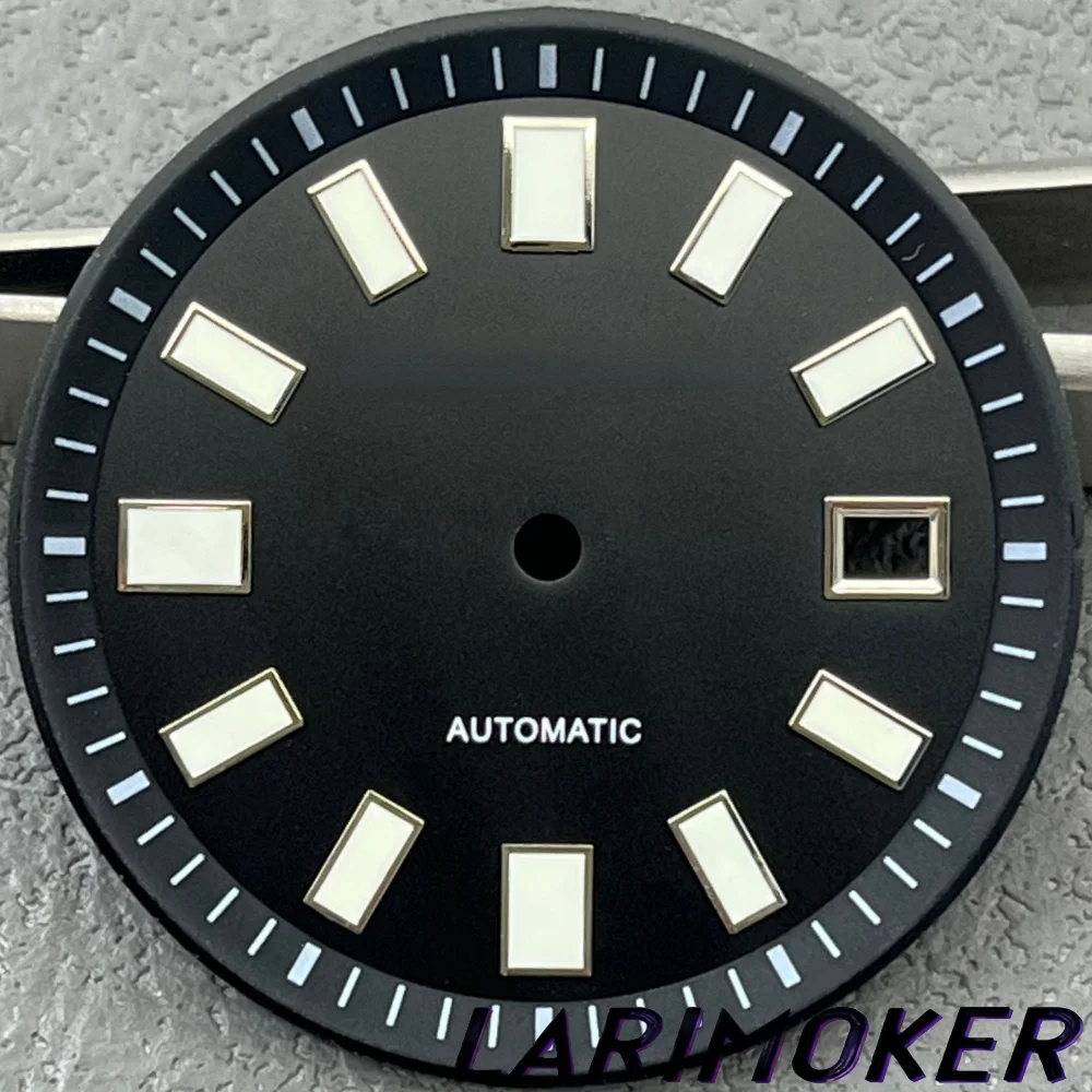 LARIMOKER 33.5mm Arabic Numerals Date Window Pilot Watch Dial With Green Luminous Fits NH35 Automatic Movement Watch Accessories
