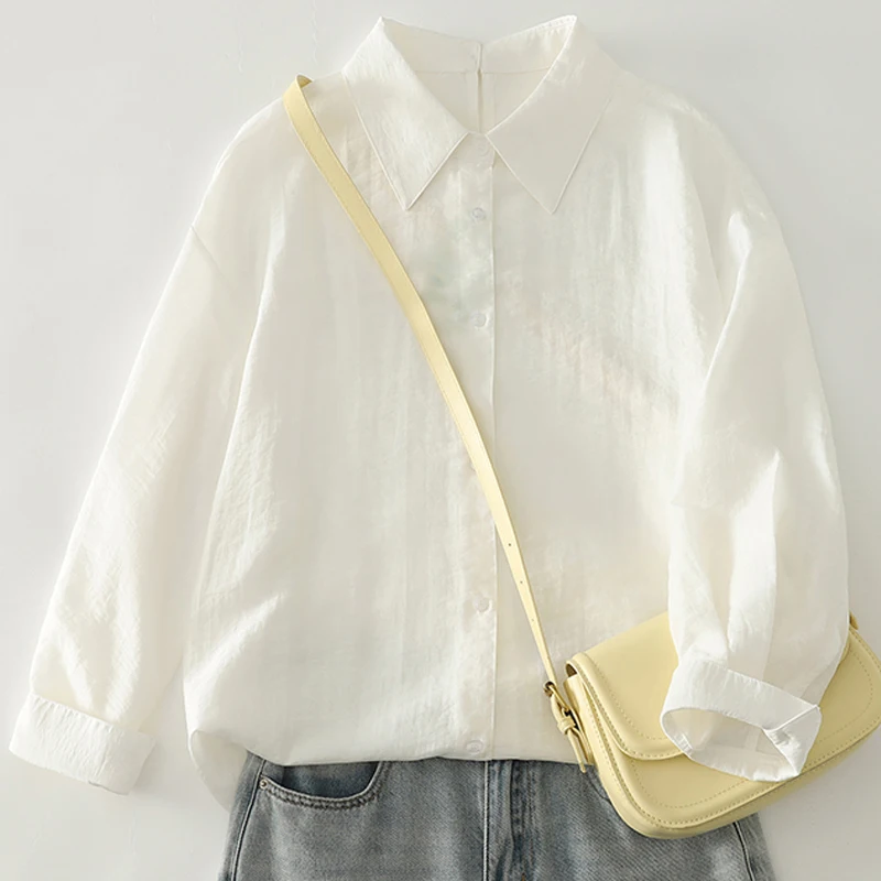 

Белая повседневная шелковая рубашка с длинным рукавом для женщин, модная, с защитой от солнца, лето 2025, трендовая многослойная универсальная рубашка