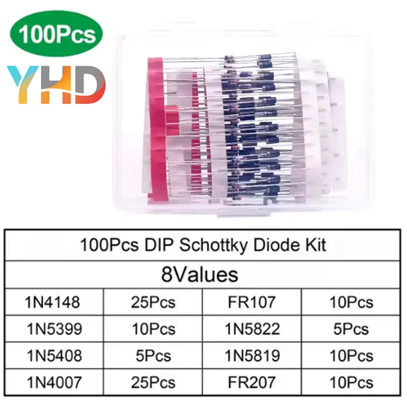 100/200PCS Rectifier Diode Schottky Diode Kit 1N4007 1N4148 1N5408 1N5819 1N5822 1N4001 1N4004 1N5404 FR107 FR207 Fast Switching