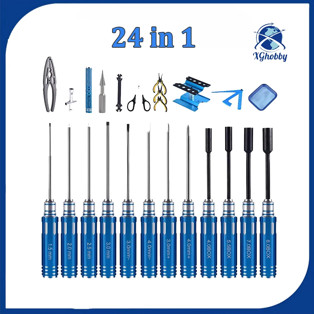 24 in 1 RC Hex Screwdriver Tool Kit Hex Nut Driver Phillips Screwdriver Allen Wrench for Rc Car Drone Boat Quadcopter Helicopter