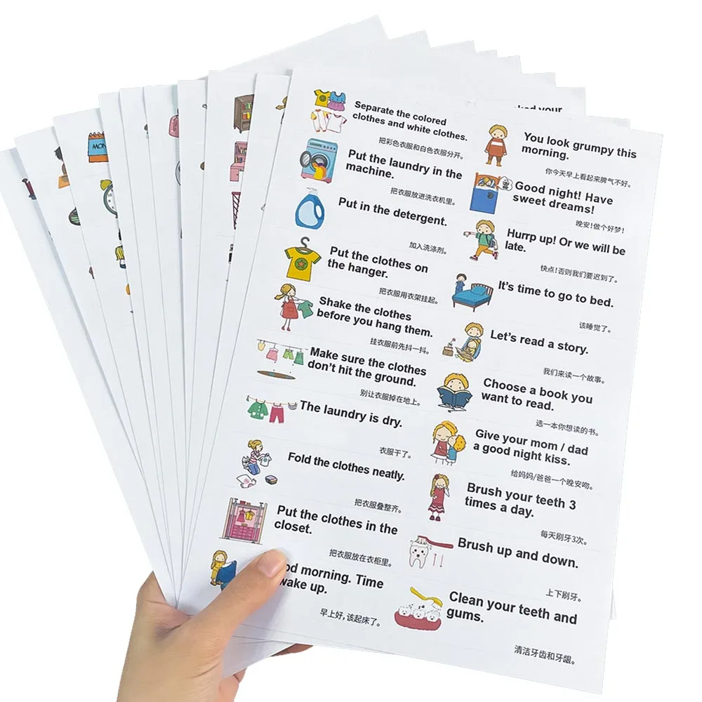 18 Sheet Kids Learning Stickers Family Daily Routines Sentences Common English Words Classroom Decoration Educational Toys