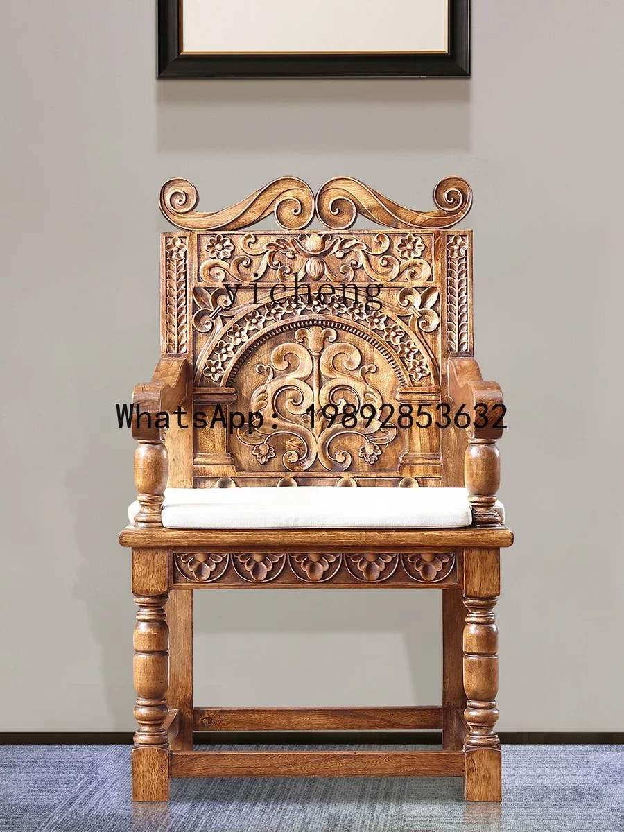 LYY Ash Carved Chair Chinese Southeast Asian Style Stool Backrest Chair