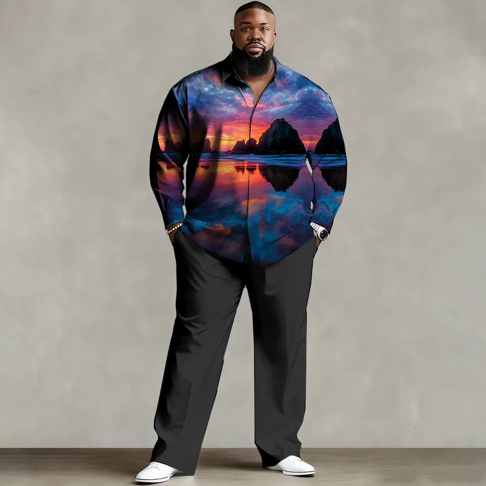 

Комплект мужской рубашки больших размеров S-9xl: летняя атмосфера кокосовой пальмы — смесь мягкого хлопка, гладкие принты тропических ладоней,