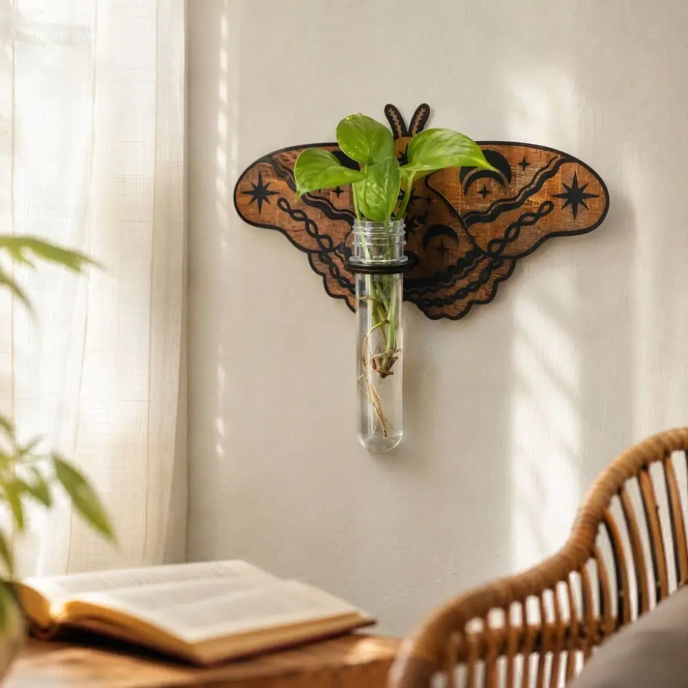 Wooden Hydroponic Planter Shelf Home Ornaments Vase Wall Decoration Retro Butterfly Shape Wall Mounted Planter Indoor Plants