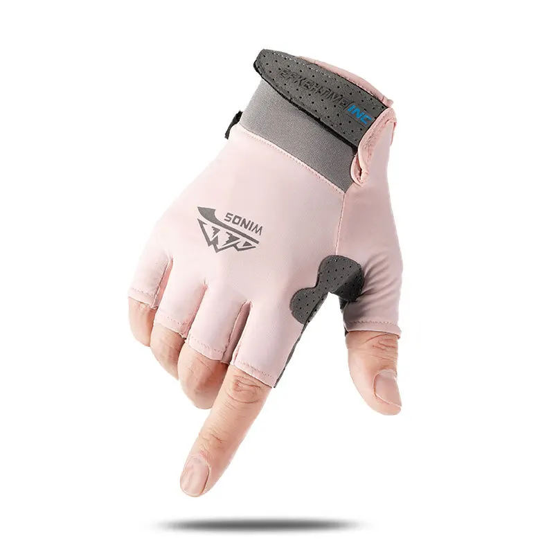 Men Women Half Finger Ice Silk Fabric Fitness Non Slip Sport Bicycle Cycling Glove Summer Letter Fishing Sunscreen Sun Mitten M5