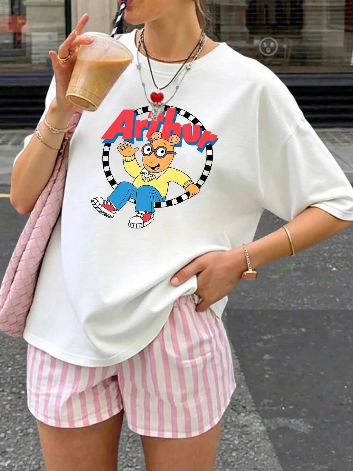 

【WY1320449】Женская футболка больших размеров с круглым вырезом и короткими рукавами, эластичными полурукавами и модными принтами